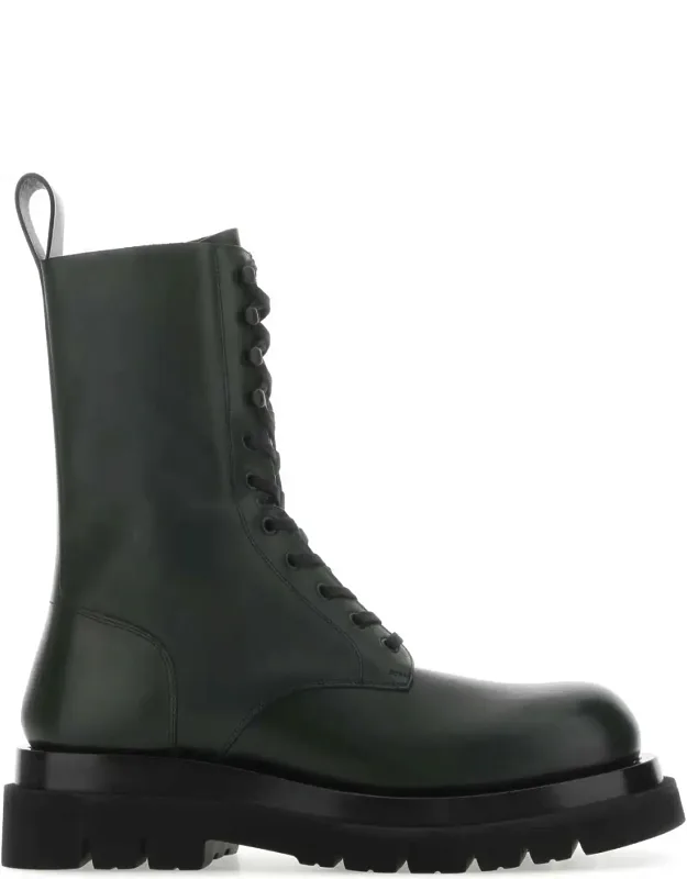 Bottle Green Leather Lug Ankle Boot
