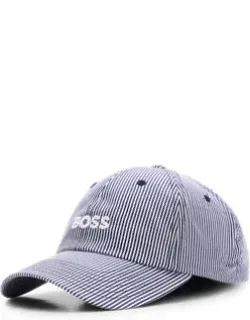 Striped Cap With Embroidered Logo In Cotton Poplin