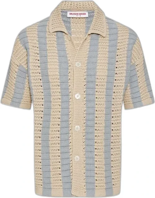 Light Sky Pool/white Sand Crochet Stripe Organic Cotton Shirt