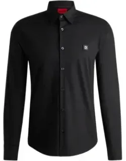 Slim-fit Shirt In Stretch Cotton With Stacked Logo