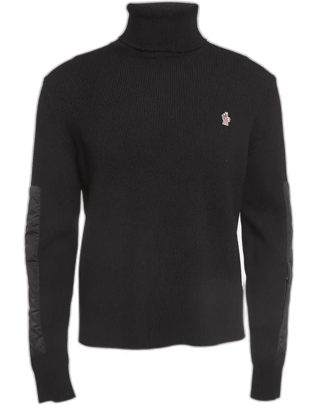 Wool Blend Knit Paneled Turtleneck Sweater