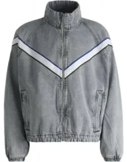 Zip-up Denim Jacket With Contrasting Tape Detail