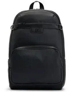 Grained Faux-leather Backpack With Stacked Logo Trim