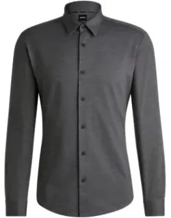Slim-fit Shirt In Melange Performance-stretch Twill