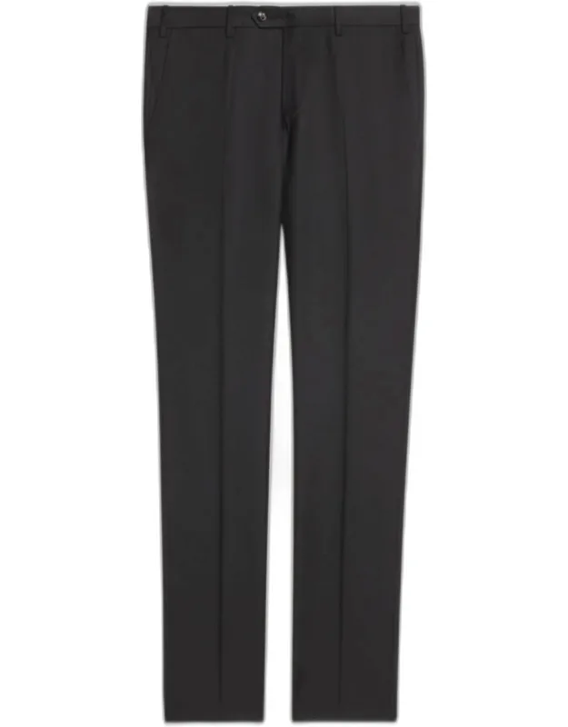 _flat-front Wool Trousers With Side Slip Pockets And Buttoned Back Pockets_