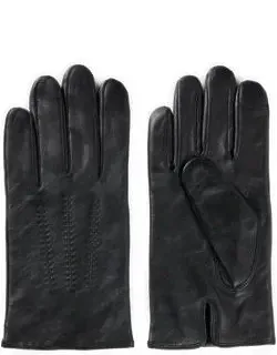 Leather Gloves With Wool Lining And Logo Lettering