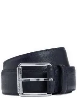 Italian-leather Belt With Branded Roller And Silver Hardware