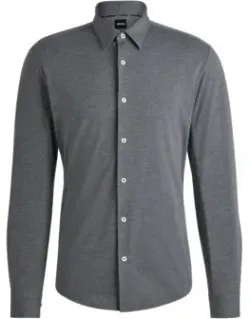 Slim-fit Shirt In Melange Performance-stretch Jersey