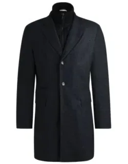 Herringbone Slim-fit Coat With Detachable Zip-up Inner