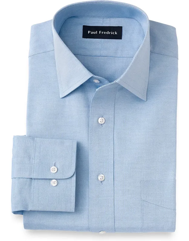 Pure Cotton Pinpoint Solid Color Spread Collar Dress Shirt