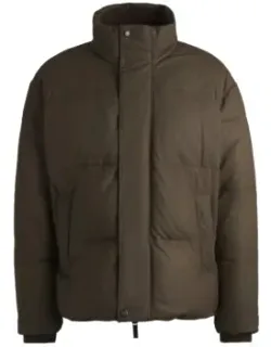 Leather Puffer Jacket With Wool Ribbing