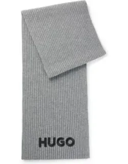 Ribbed Wool Scarf With Embroidered Logo