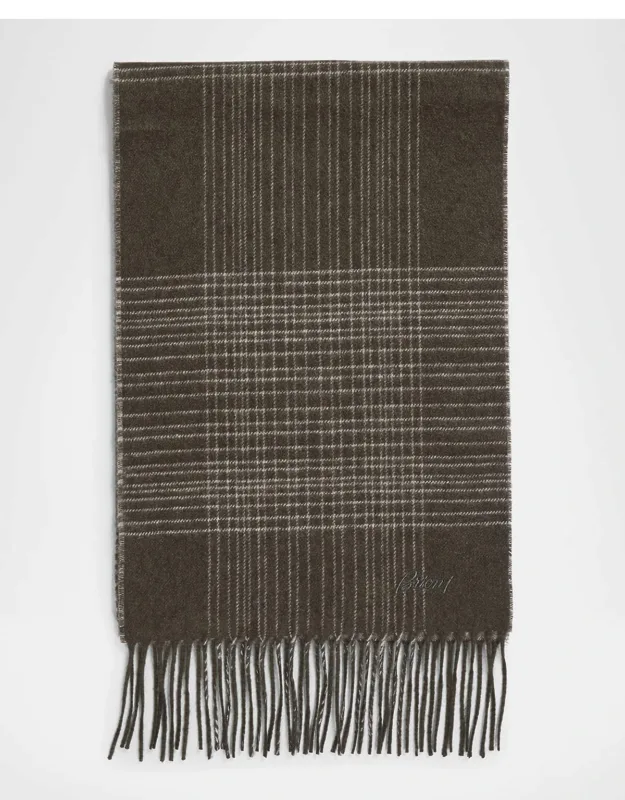 Plaid Fringe Silk Cashmere Scarf