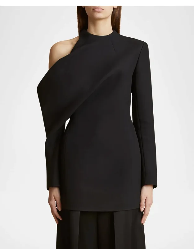 Draped Cold-shoulder Long-sleeve Top