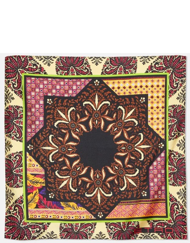 Multicolor Printed Silk Pocket Square