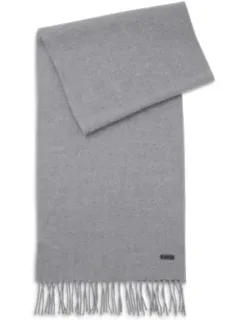 Wool Scarf With Logo Label And Twisted Fringes