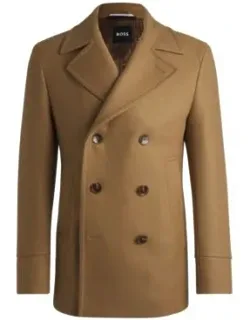 Slim-fit Double-breasted Short Coat In Wool