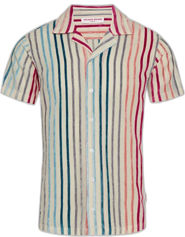 Multi Chenille Stripe Capri Collar Short-sleeve Shirt