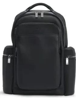 Multi-pocket Backpack In Italian Leather With Signature Trims