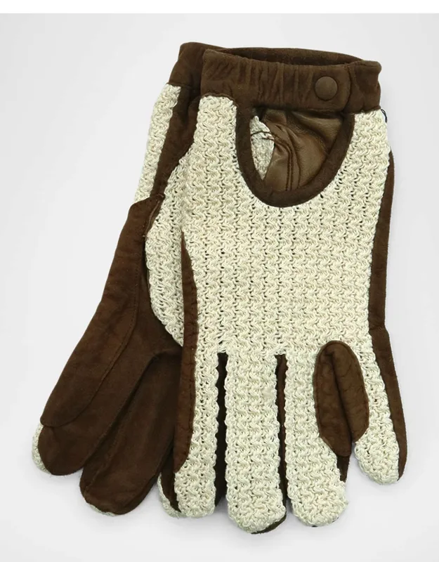 Suede Gloves With Crochet Cotton Top