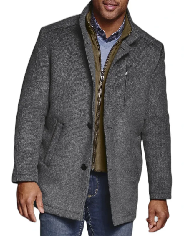 Tailored Fit Wool Blend Car Coat With Bib