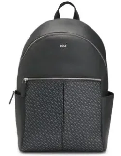 Faux-leather Backpack With Monogram-print Front Pocket