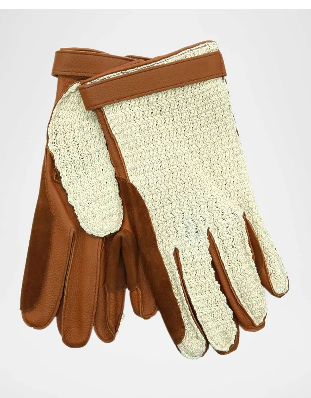 Deerskin Gloves With Crochet Cotton Top