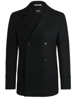Slim-fit Double-breasted Short Coat In Wool