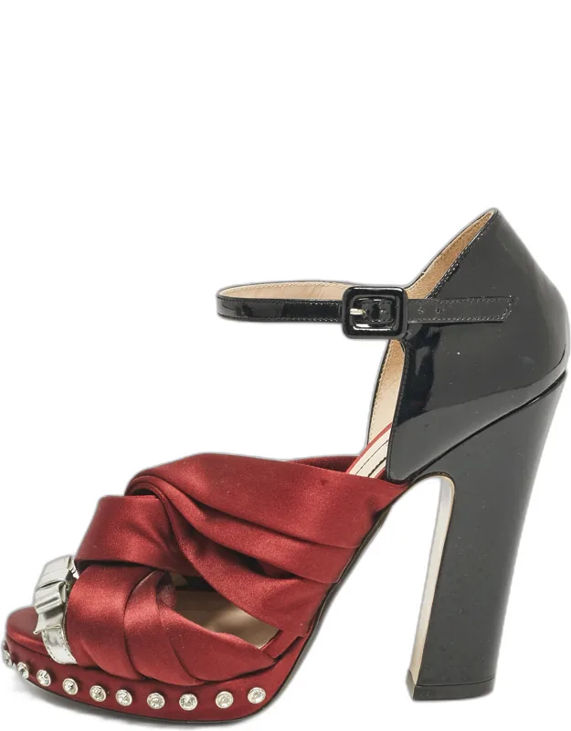 Patent Leather And Satin Ankle Strap Sandals