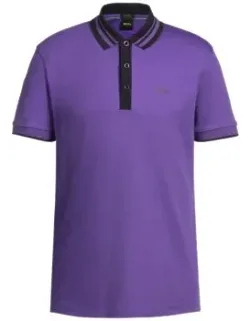 Interlock Cotton Polo Shirt With Striped Collar