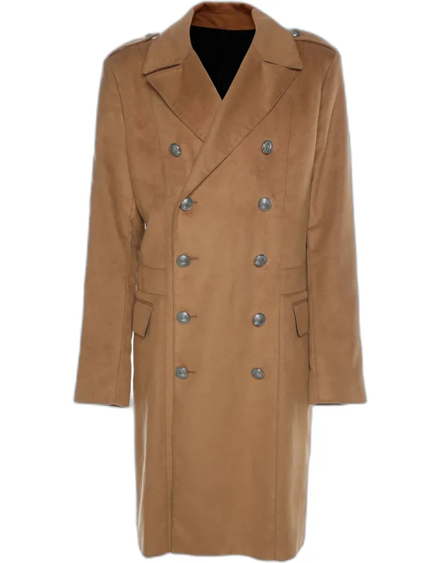 Wool Blend Double Breasted Long Coat