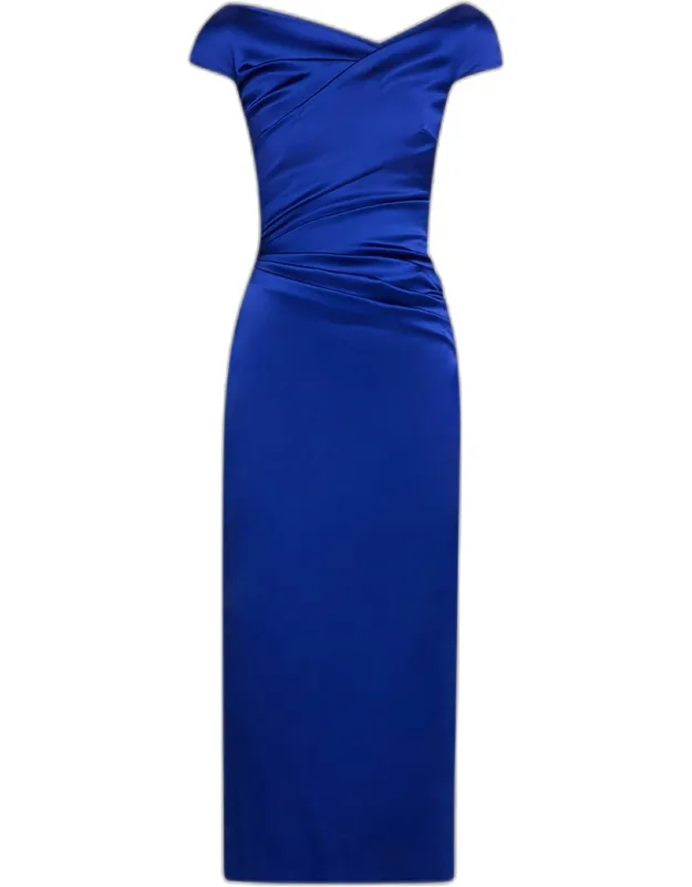 Cap-sleeve Satin Midi Dress