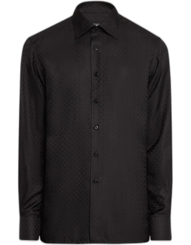 Silk Geometric Jacquard Dress Shirt