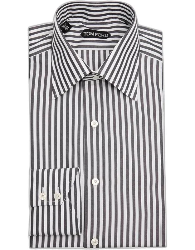 Cotton Ladder Stripe Slim Fit Dress Shirt