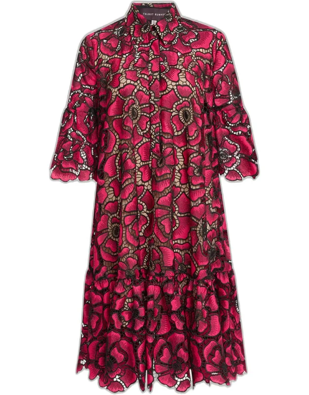 Embroidered Ruffle Shirtdress