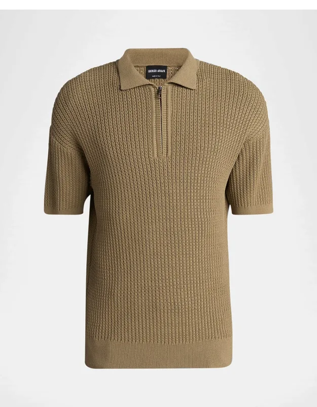 Textured Knit Short-sleeve Quarter-zip Polo Sweater