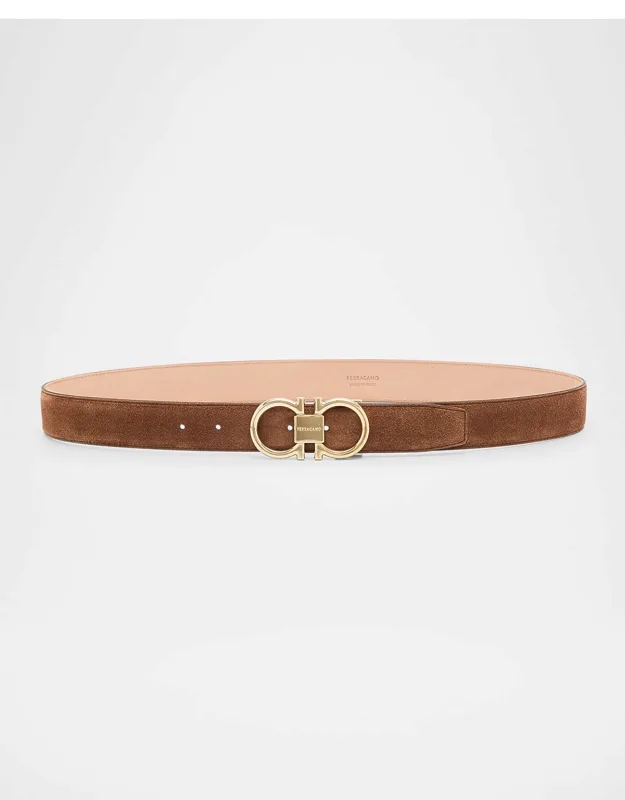 Suede Gancini-buckle Belt