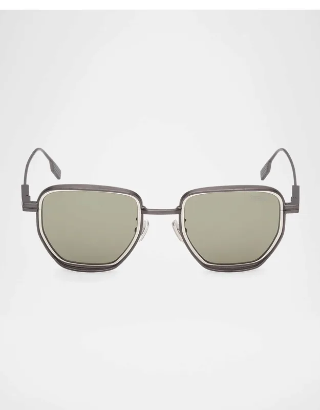 Round Metal And Acetate Sunglasses