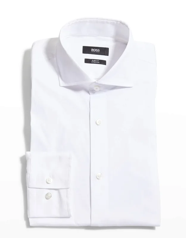Basic Slim-fit Solid Stretch Dress Shirt
