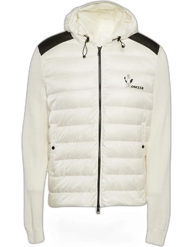 Logo Print Cotton Knit And Quilted Nylon Down Jacket