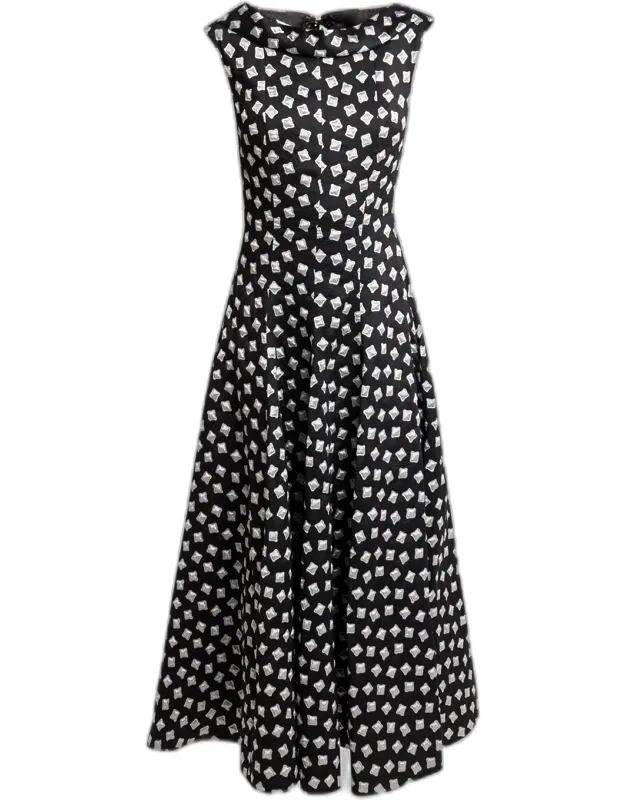 Ravioli Jacquard Sleeveless A-line Midi Dress