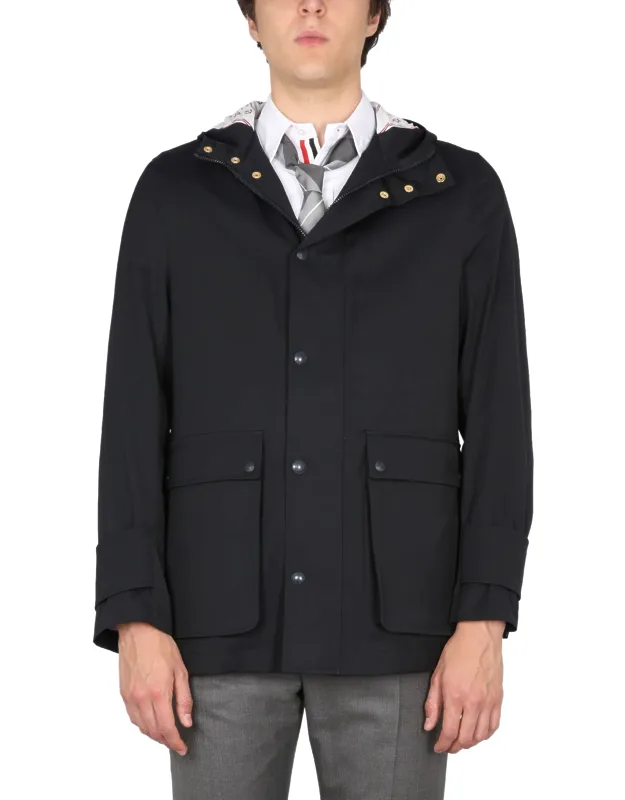 Thom Browne Nylon Parka With High Neck And Hood
