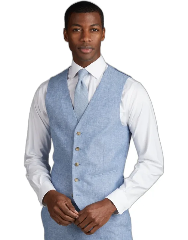 Slim Fit Linen Blend Suit Vest
