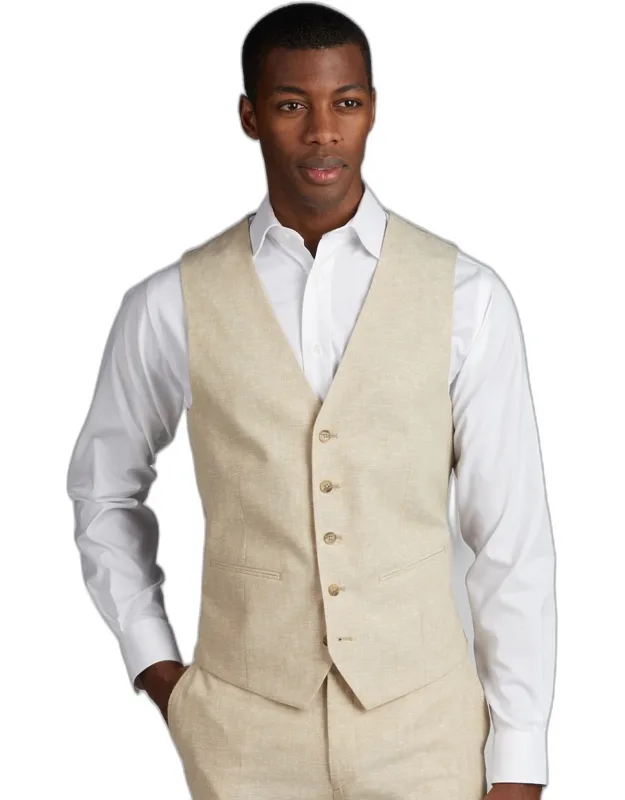 Slim Fit Linen Blend Suit Vest