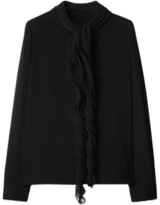 Ruffled Long Sleeve Silk Blouse