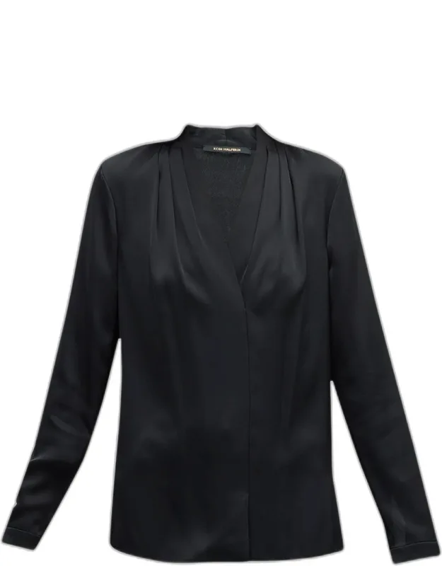 Pleated V-neck Long-sleeve Blouse