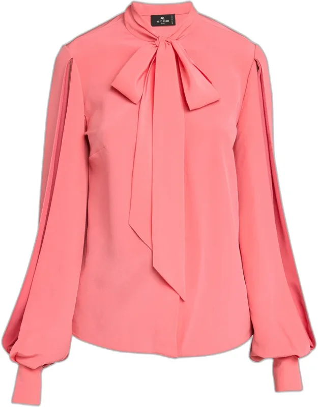 Slit-sleeve Neck-tie Silk Blouse