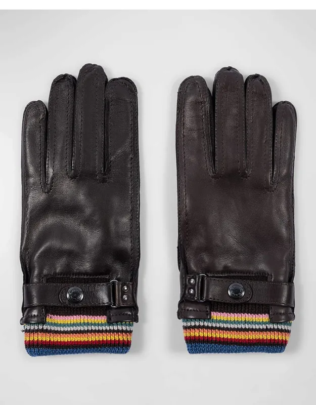Signature Stripe-cuff Leather Glove