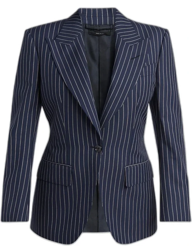Pinstripe One-button Wool Blazer