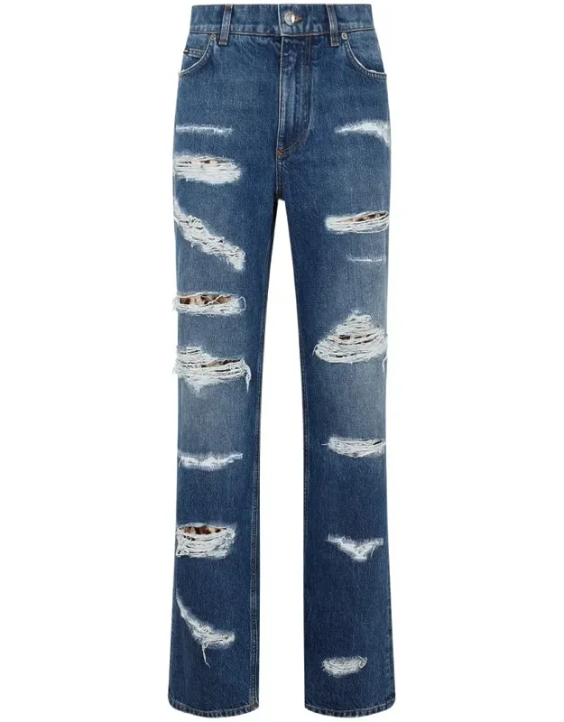 Jeans With Contrasting Animalier Printed Fabric Embellishment